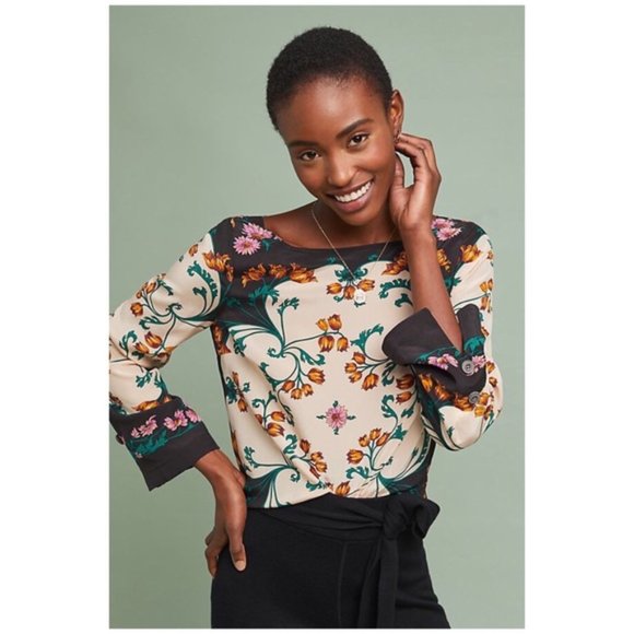 New Anthropologie Maeve Florence Floral Silk Top - Picture 5 of 8
